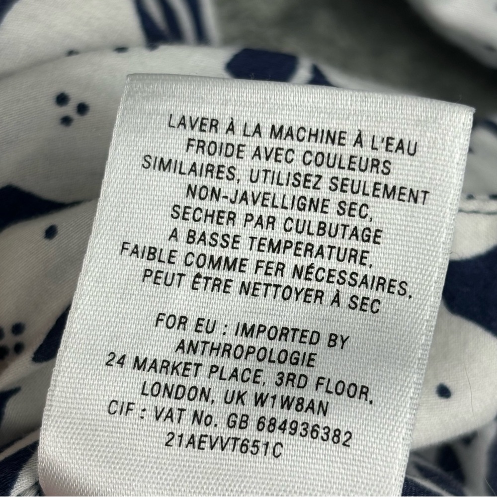 Anthropologie Postmark Top Womens 12 Blue White Floral V-Neck - Picture 10 of 16